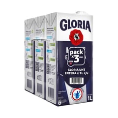 GLORIA - Leche UHT Entera Pack 3 Unidades 1 L