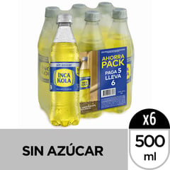 INCA KOLA - Six Pack de Gaseosa Inca Kola Sin Azúcar de 500 mL