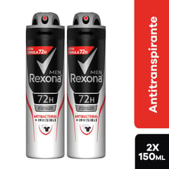REXONA - Dos Desodorantes Rexona Hombre Antibacteriales Invisible de 300 mL