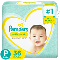 PAMPERS - Pañales Premium Care talla P 36 unidades