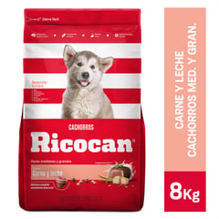RICOCAN - Comida para perros Ricocan cachorros medianos y grandes sabor carne y cereales 8 kg