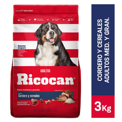 RICOCAN - Comida para perros Ricocan adultos medianos y grandes sabor cordero y cereales de 3 kg