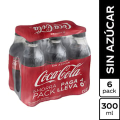 COCA COLA - Six Pack de Gaseosa Coca-Cola Sin Azúcar de 300 mL