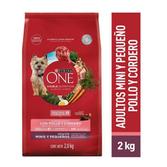 PURINA ONE - Alimento para perro Adultos Minis y pequeños sabor pollo y cordero en bolsa de 2 kg