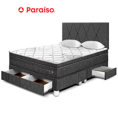 PARAISO - Dormitorio Pocket Star con Cajones Queen + Cabecera Lof Charcoal