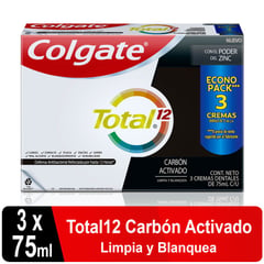 COLGATE - Pasta Dental Total 12 Carbón Activado 3x75ml