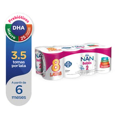 NAN - Pack Fórmula Láctea 2 Bebes 8 Unidades x 390 g