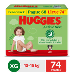 HUGGIES - Pañal Huggies Active Sec Xg Bolsa X 74 Unidades