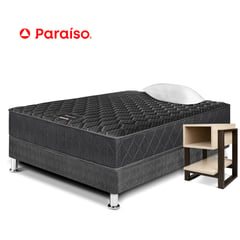 PARAISO - Cama Majestic Black 1.5 Plazas + Velador Flotante + almohada