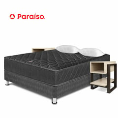 PARAISO - Cama Majestic Black 2 Plazas + 2 veladores flotantes + 2 almohadas